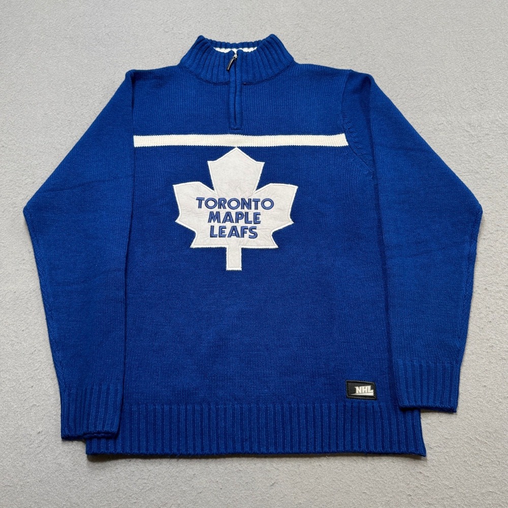 Toronto Maple Leafs Sweater Men's M Blue Quarter Zip Knit NHL Ilanco Pullover